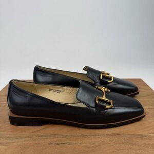 New Womens Ana Palma Black Leather Horsebit Loafers Square Toe Shoes Sz 39 US 8M